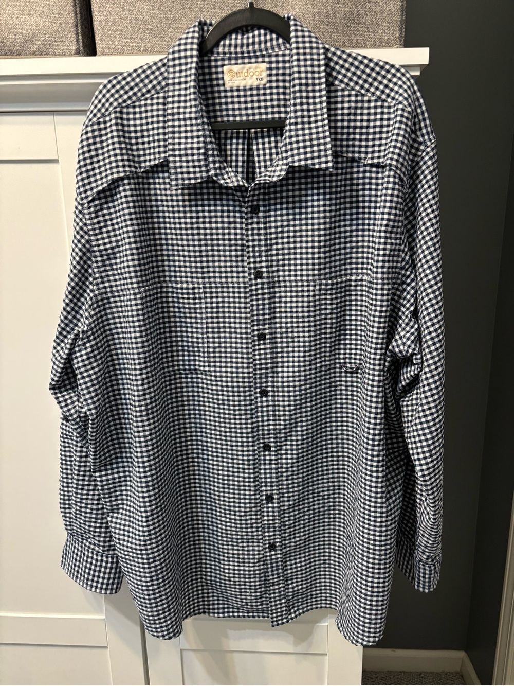 Roundtree & Yorke Outdoor Navy White Gingham Button-Down Performance Shirt 3XB